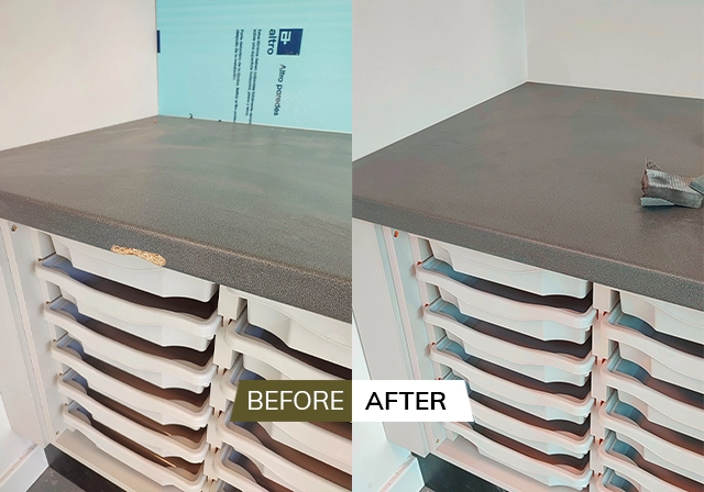 Before and after Worktop repair images renovating wooden worktops London